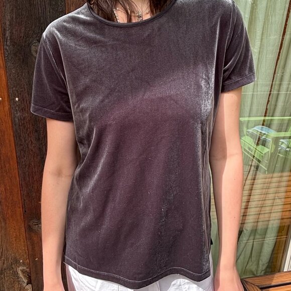 Lands End Shimmery Black Velvet Short Sleeve top, size M - Picture 1 of 5
